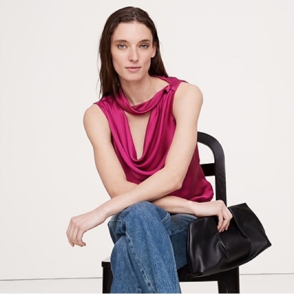 Banana Republic HAMMERED SATIN COWL-NECK TANK in Berry Purple